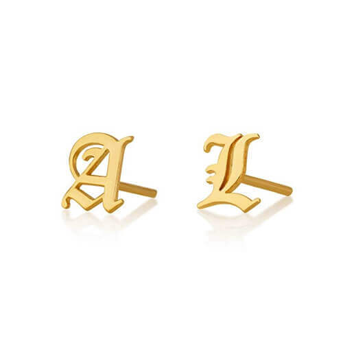 Personalized initial earrings studs vendors custom sterling silver small gold old english letter earrings wholesale makers and manufacturers